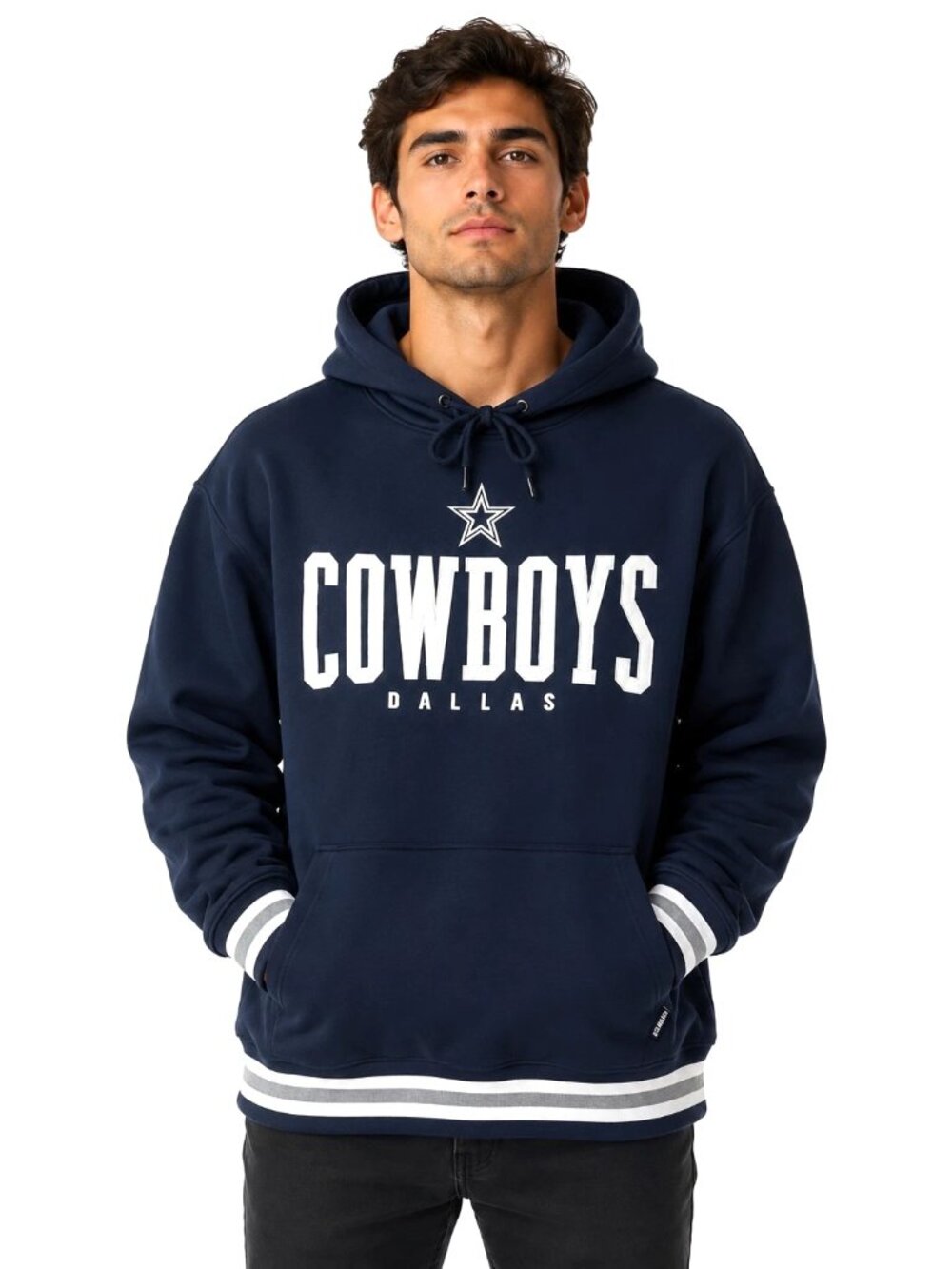 Dallas Cowboys Hoodie Size Medium Blue Fleece Stitched Logo Banded Waist Wrists